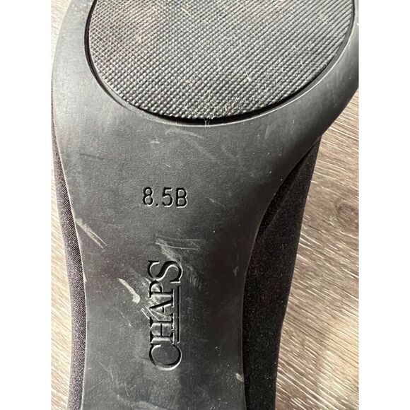 Chaps Womens Black Heeled Sandals Size 8.5B Canvas & Leather Upper Peep Toe Bloc - Picture 6 of 6